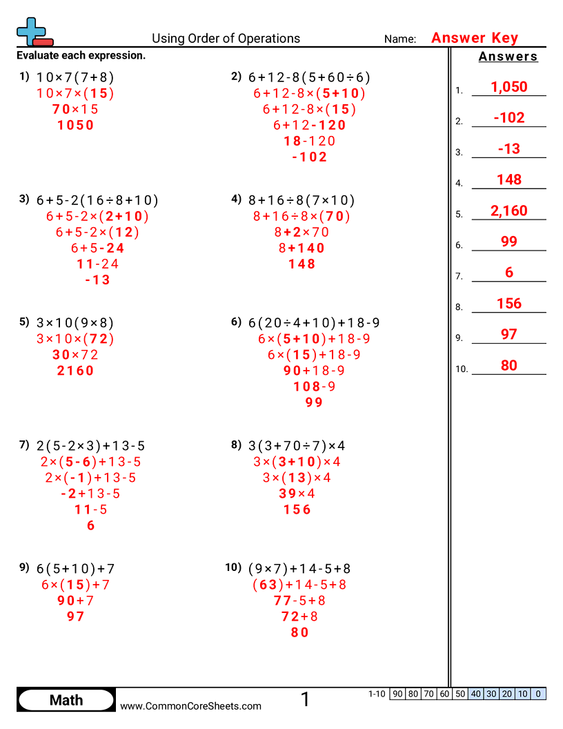Order of Operations Worksheets - solving-using-order-of-operations worksheet