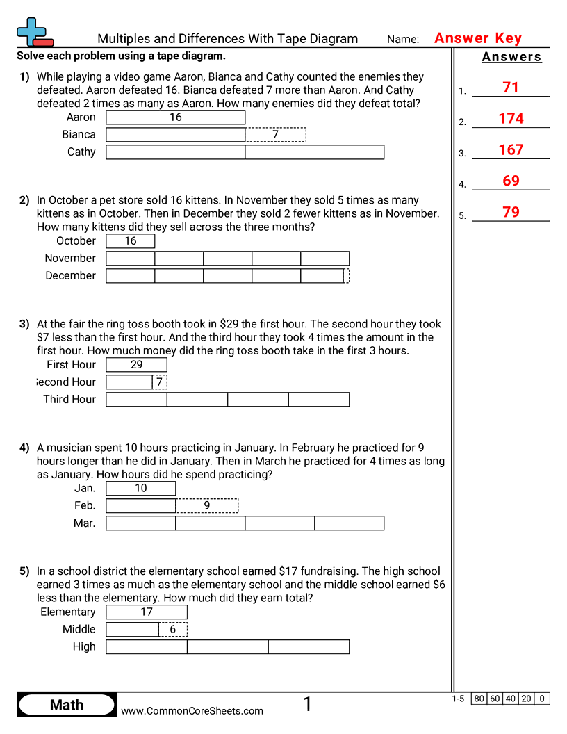 Tape Diagram Worksheets - multiples-and-differences-with-tape-diagram worksheet