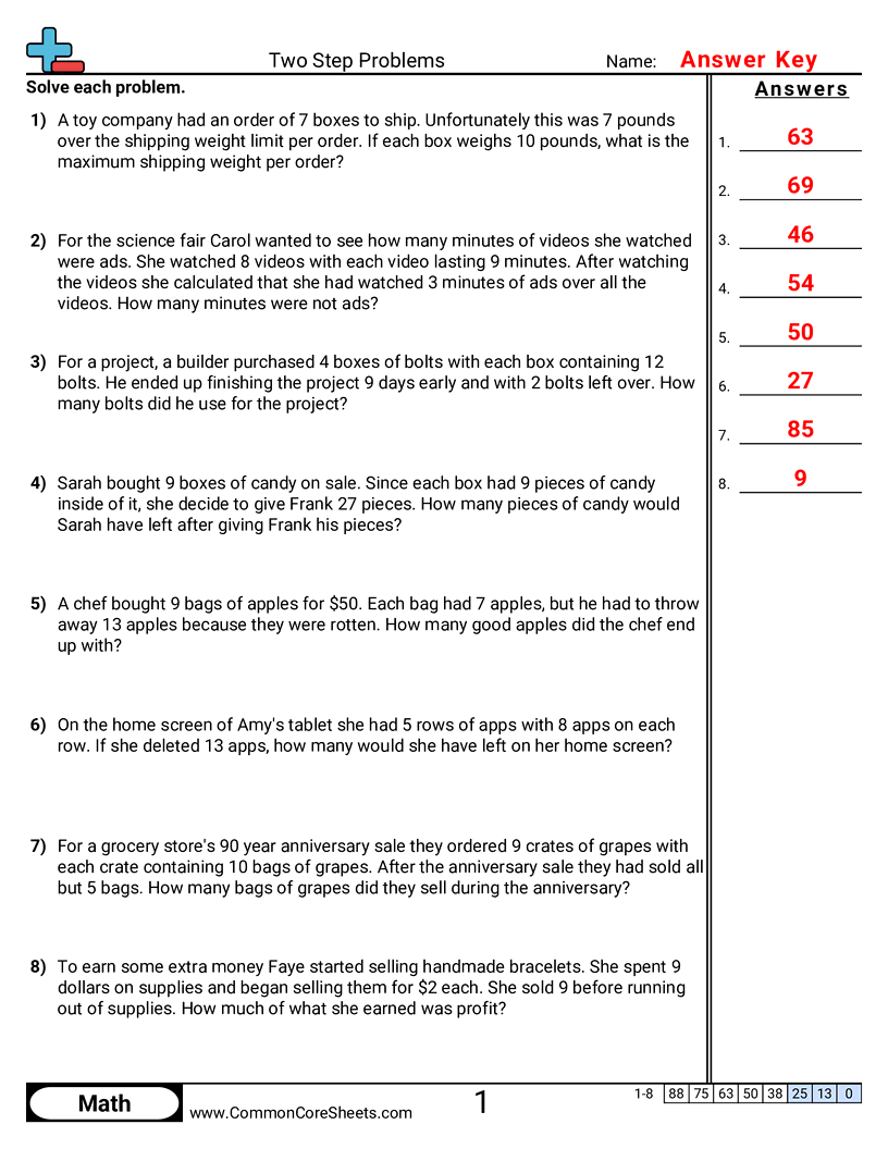 Multistep Worksheets - two-step-problems-multiply-then-subtract worksheet
