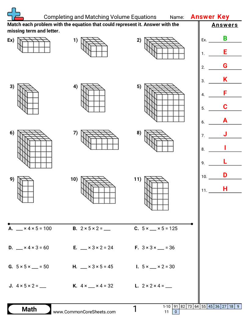Volume Worksheets - completing-and-matching-volume-equations worksheet