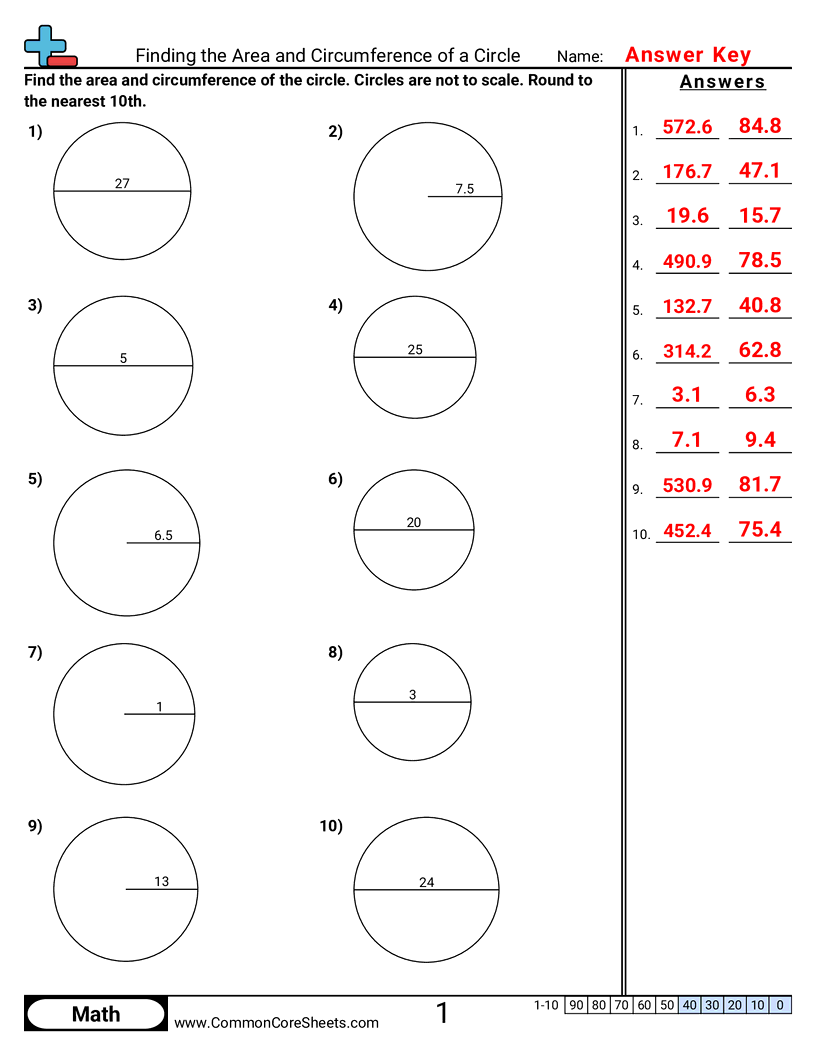 Area & Perimeter Worksheets - area-and-circumference-circle worksheet