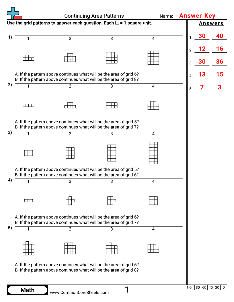 Area & Perimeter Worksheets - continuing-area-patterns worksheet
