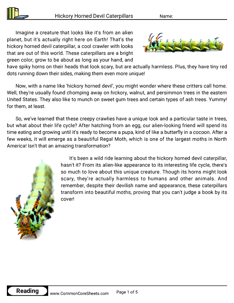  - hickory-horned-devil-caterpillars worksheet