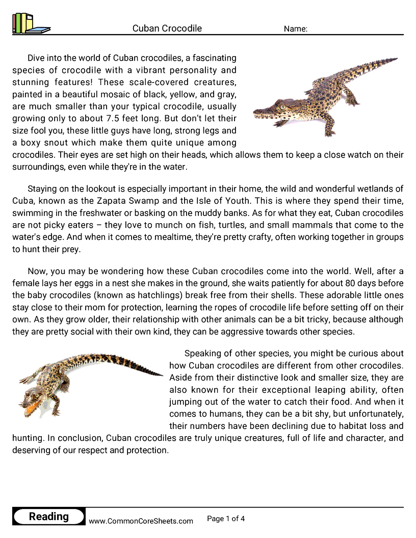 Reading Comprehension Insects And Spiders Worksheets - cuban-crocodile worksheet