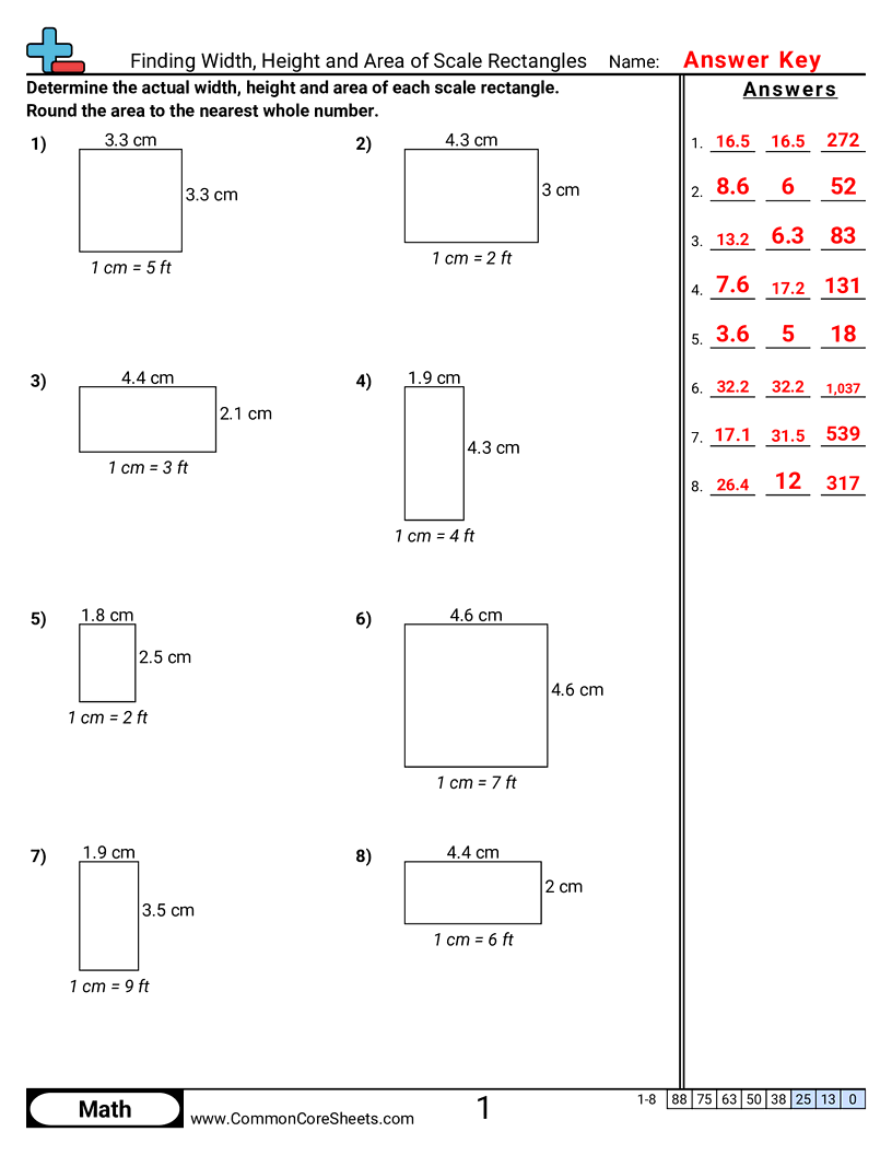 Area & Perimeter Worksheets - finding-width-height-and-area-of-scale-rectangles worksheet