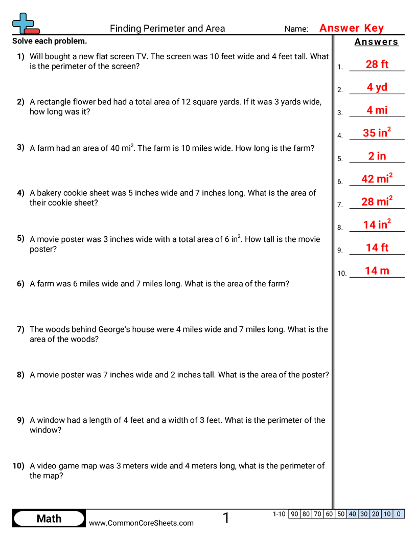 Area & Perimeter Worksheets - perimeter-area-words worksheet