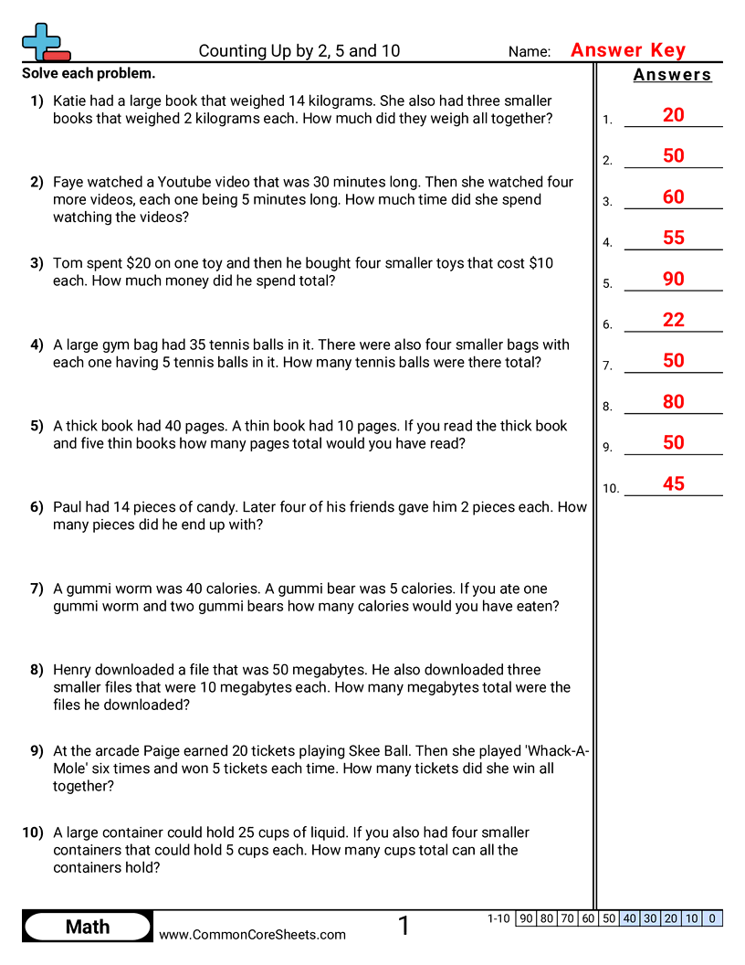 Counting Worksheets - counting-up-by-2-5-and-10-word worksheet