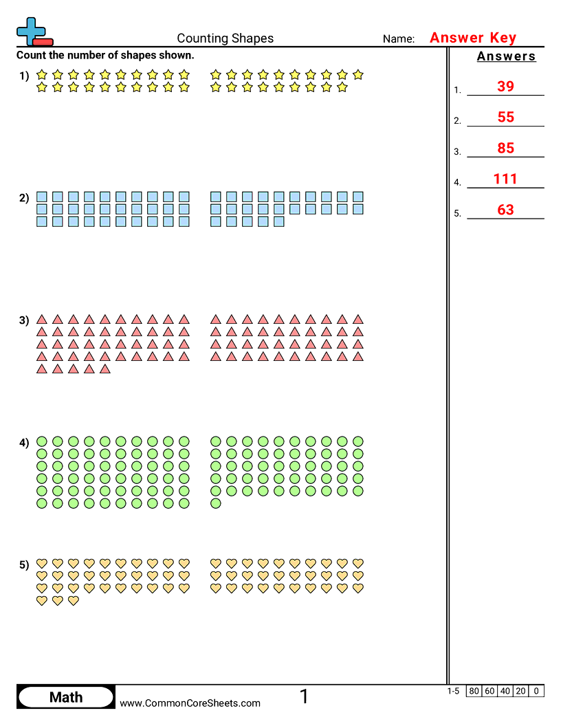 Counting Worksheets - counting-shapes worksheet