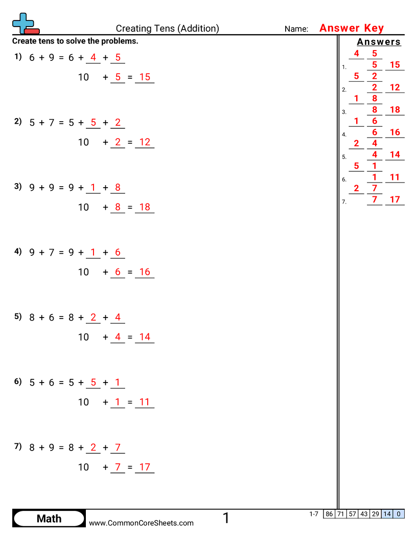 Addition Worksheets - creating-tens worksheet