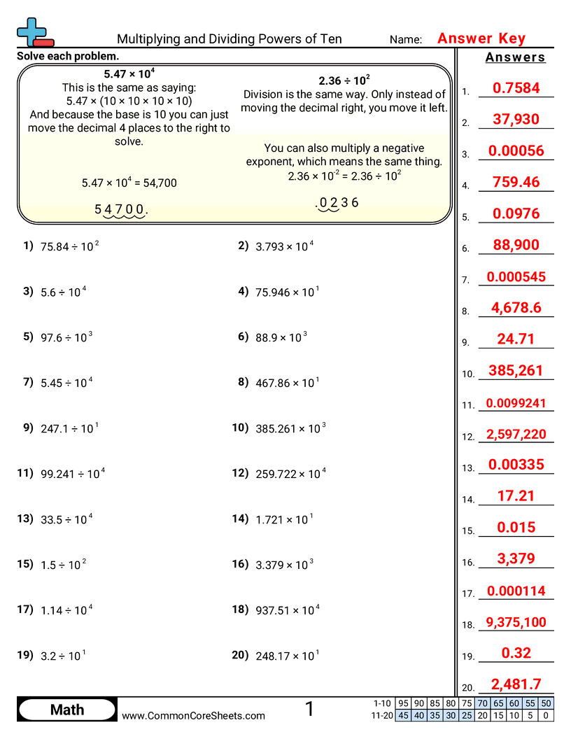 Decimal Worksheets - multiplying-and-dividing-powers-of-ten worksheet