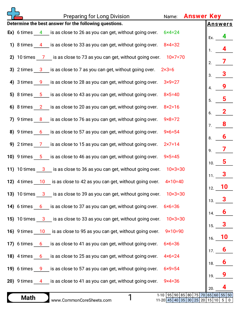 Division Worksheets - preparing-for-long-division worksheet