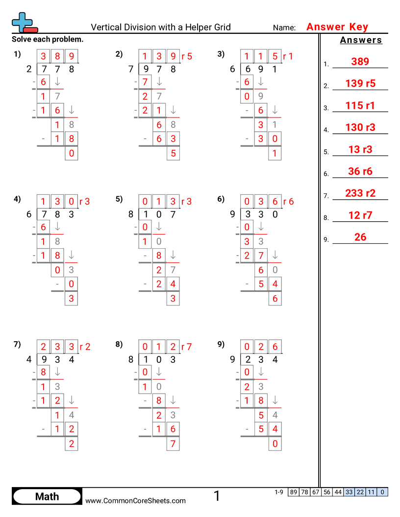 Division Worksheets - vertical-division-with-a-helper-grid worksheet