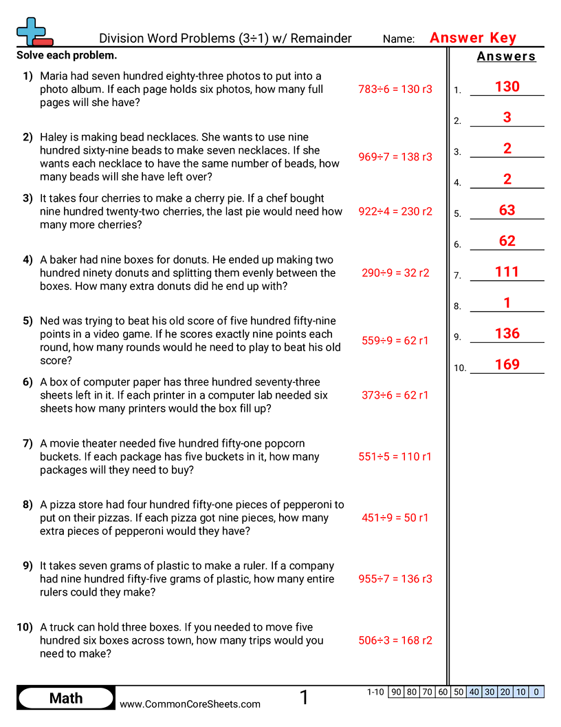 Division Worksheets - 3-d-1-with-remainder worksheet