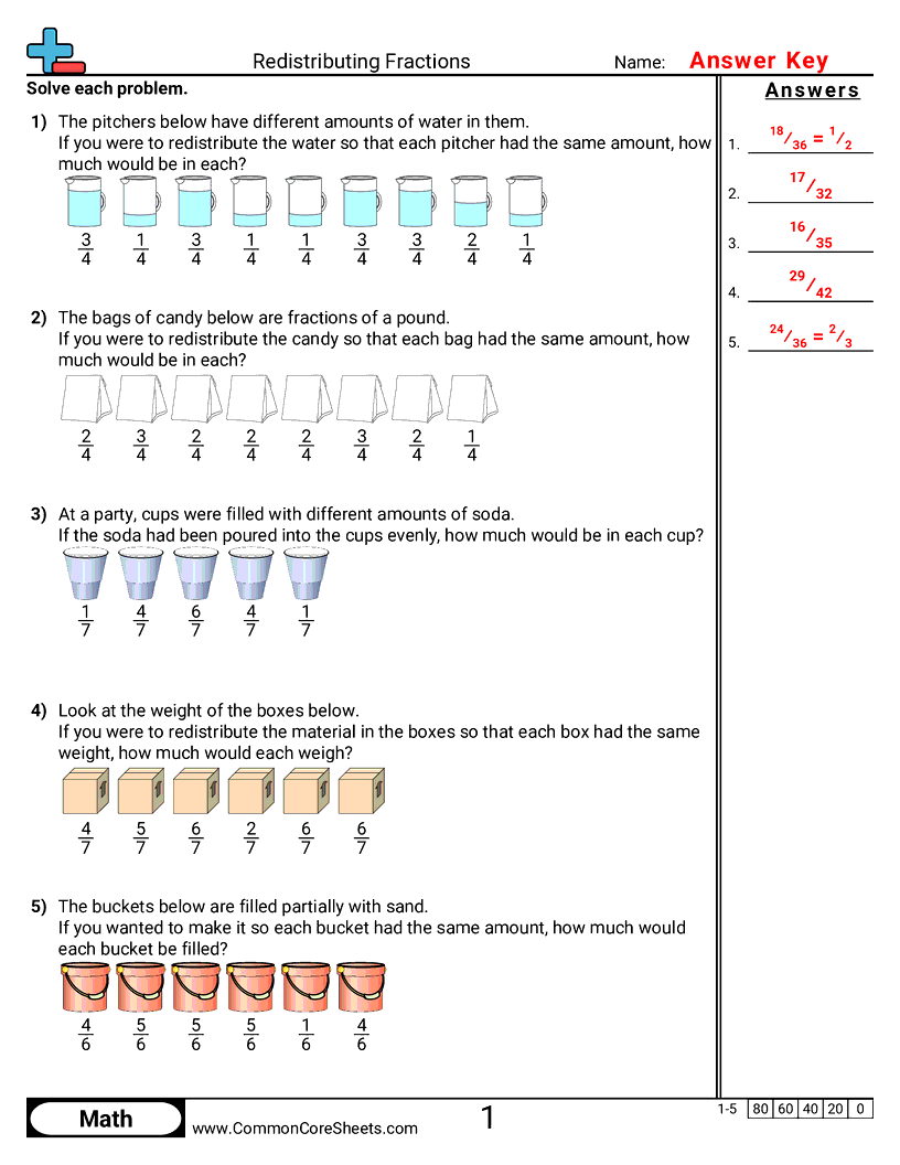 5md2 Worksheets - distributing-fraction-values worksheet