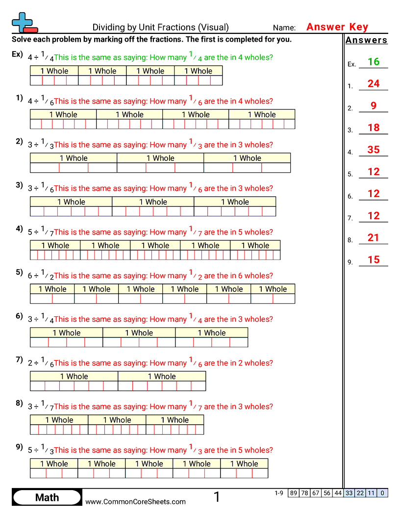 5nf7b Worksheets - dividing-by-unit-fractions-visual worksheet