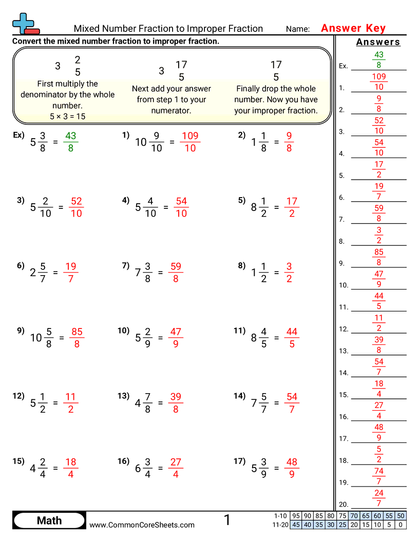 4nf3c Worksheets - mixed-number-to-improper worksheet