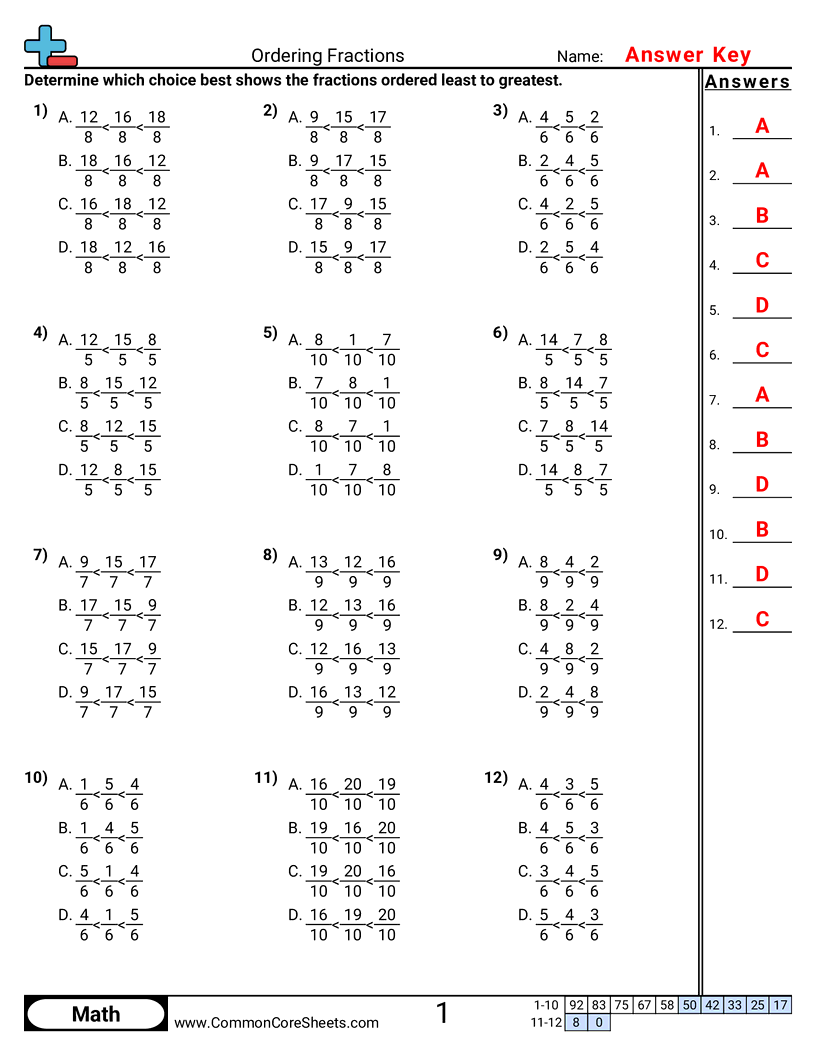 3nf3d Worksheets - ordering-fractions-multiple-choice worksheet