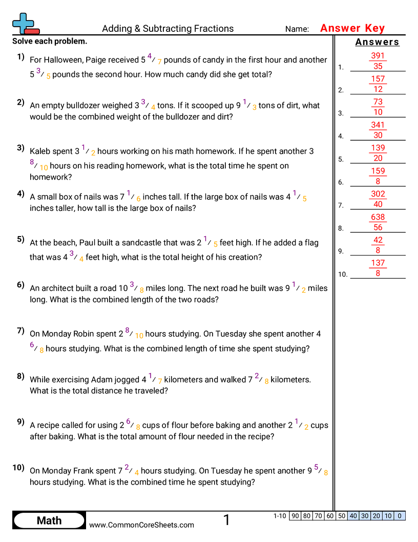 5.N.3.2 Worksheets - word-problems-different-denom worksheet