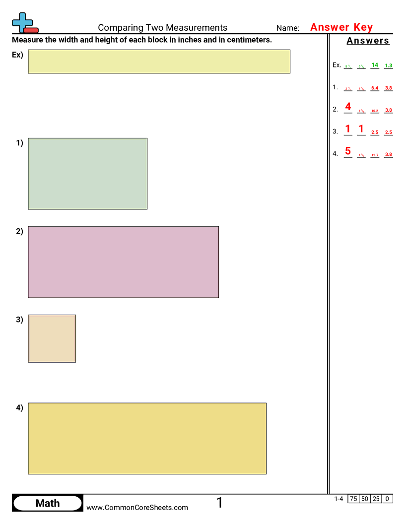 Measurement Worksheets - comparing-two-measurements-width-height worksheet