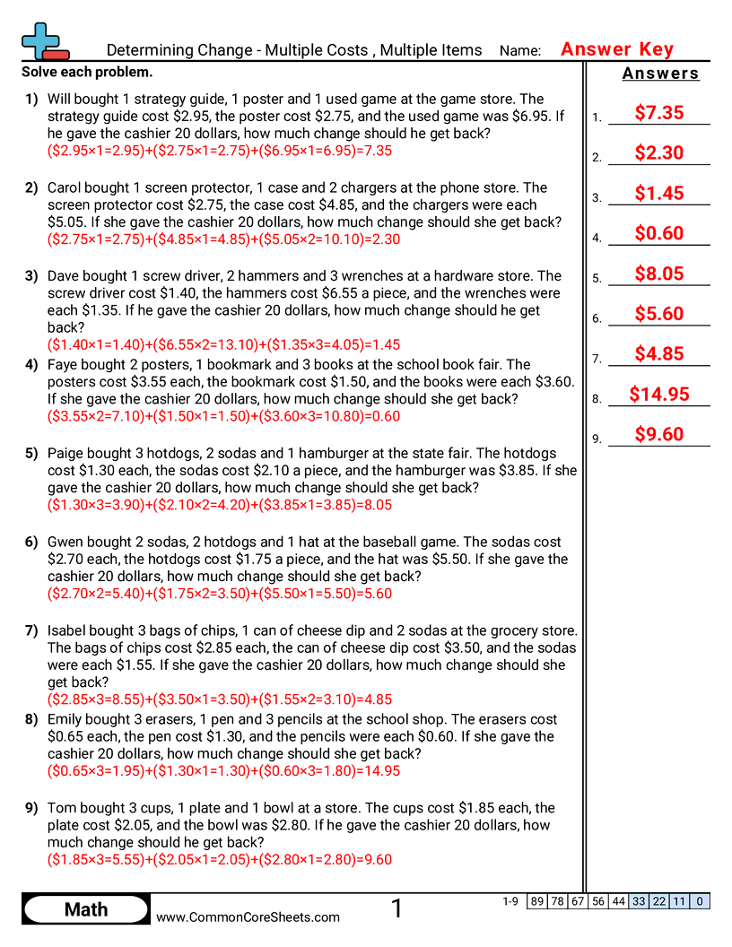 4md2 Worksheets - multiple-items-multiple-prices worksheet