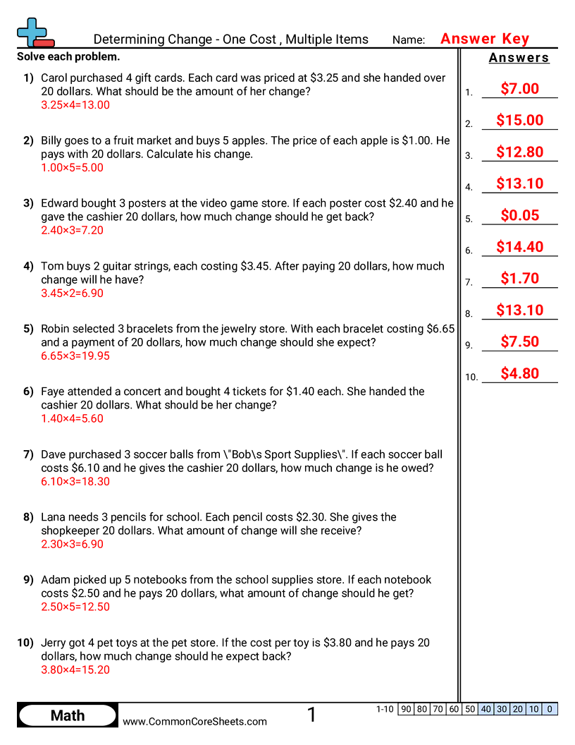 4md2 Worksheets - one-item-one-cost worksheet
