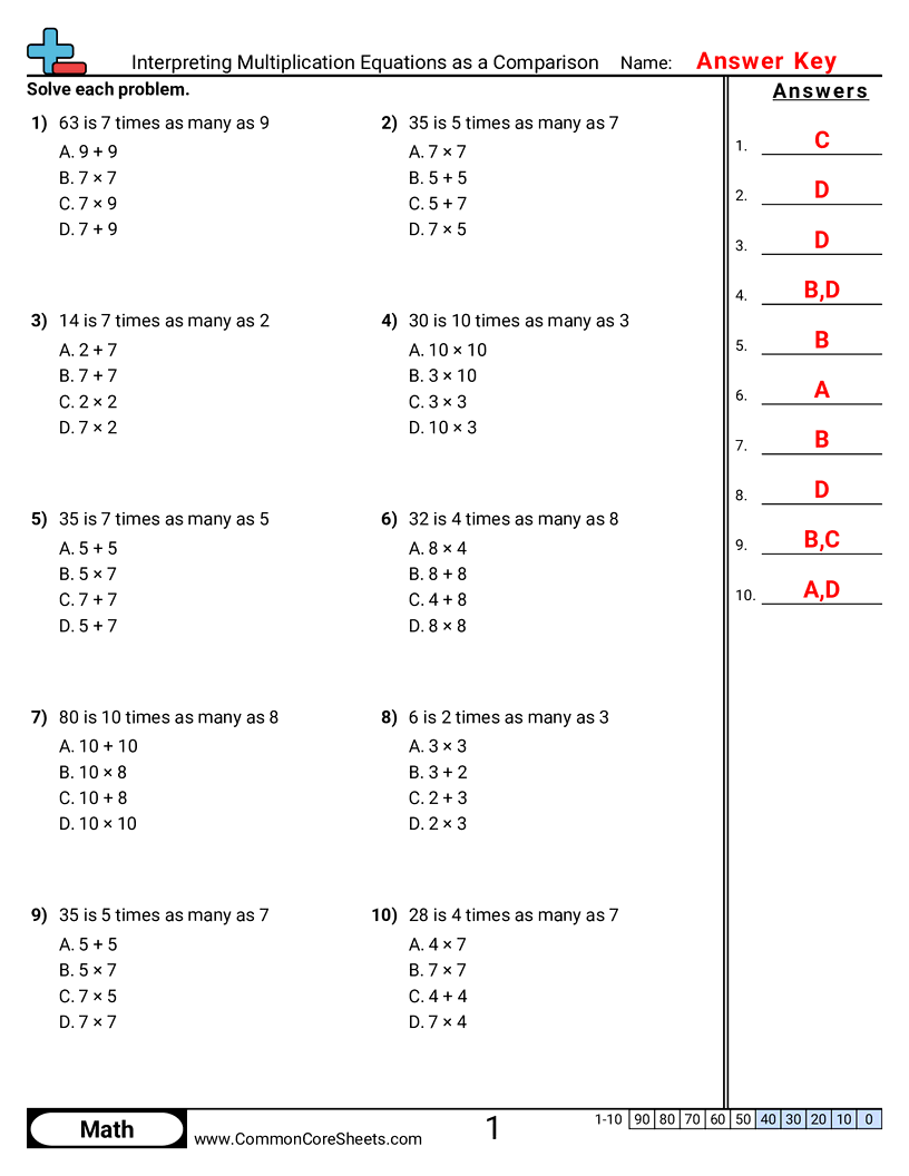 4oa1 Worksheets - interpreting-multiplication-equations-as-a-comparison worksheet