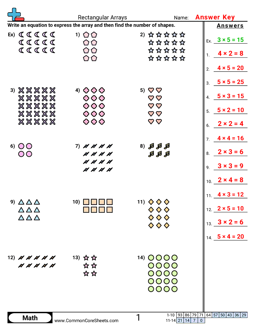 Multiplication Worksheets - rectangular-arrays worksheet