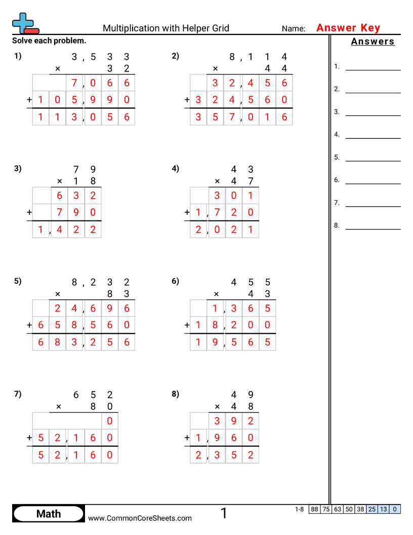 Multiplication Worksheets - multiplication-with-helper-grid worksheet
