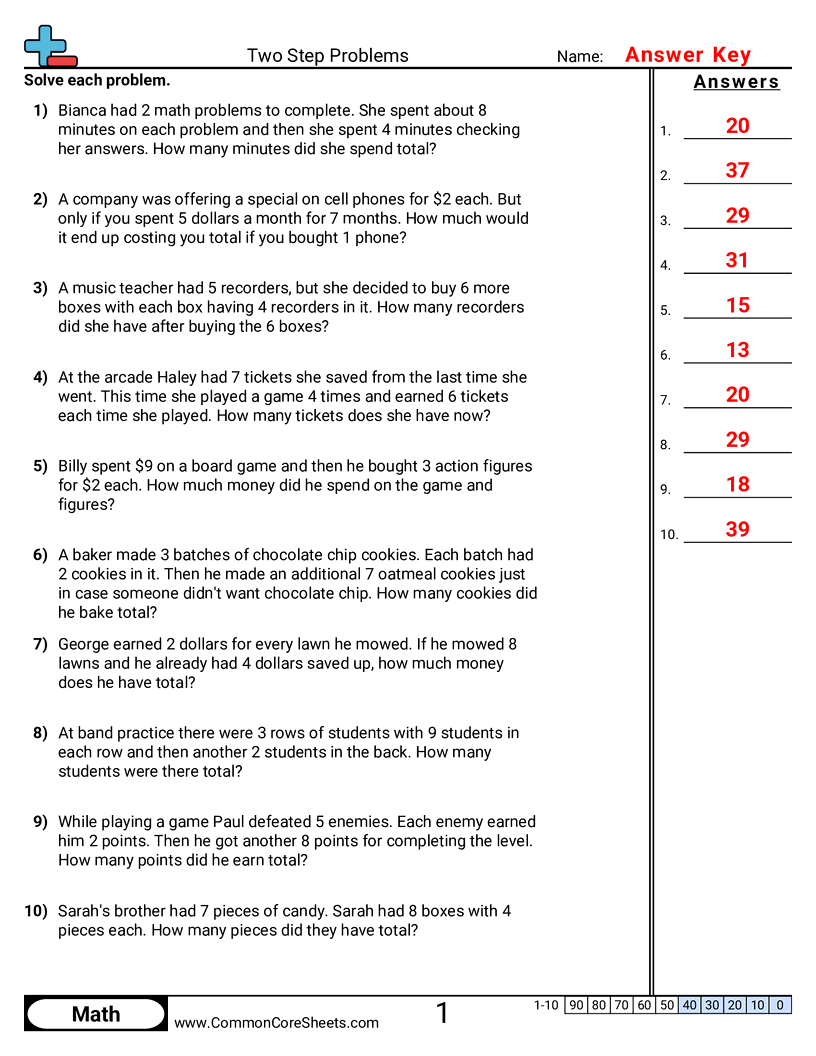 Multistep Worksheets - multiply-then-add worksheet