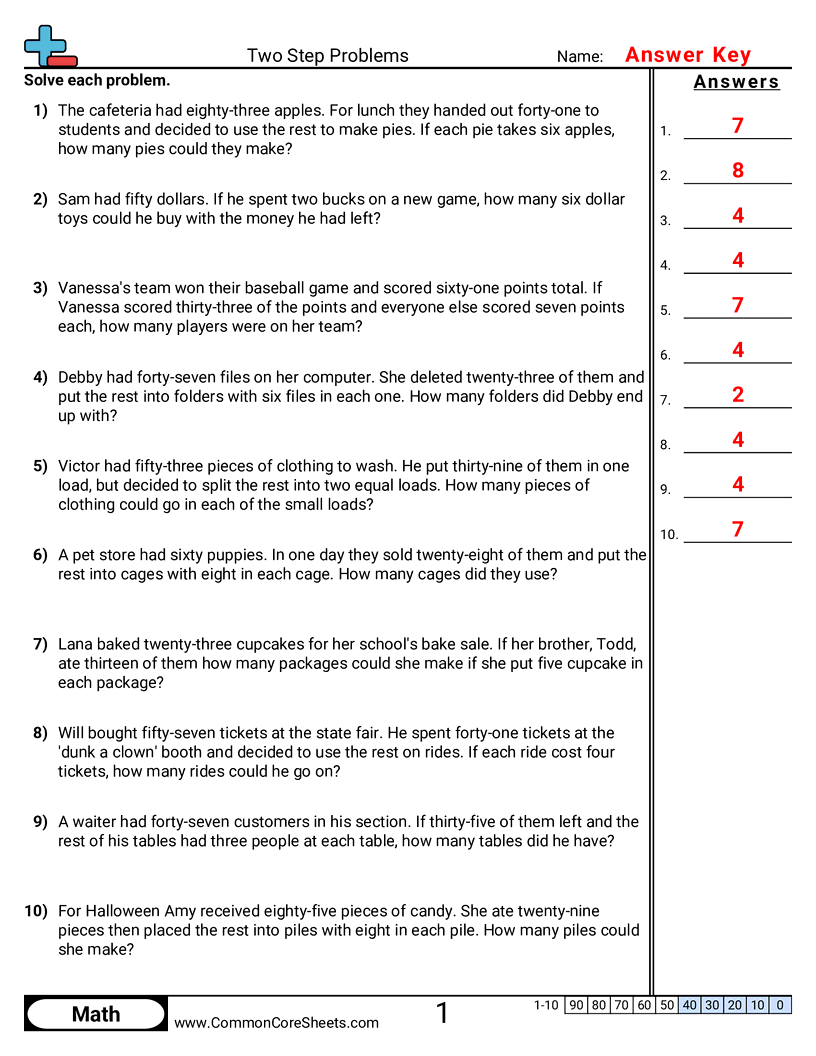 Multistep Worksheets - subtract-divide worksheet