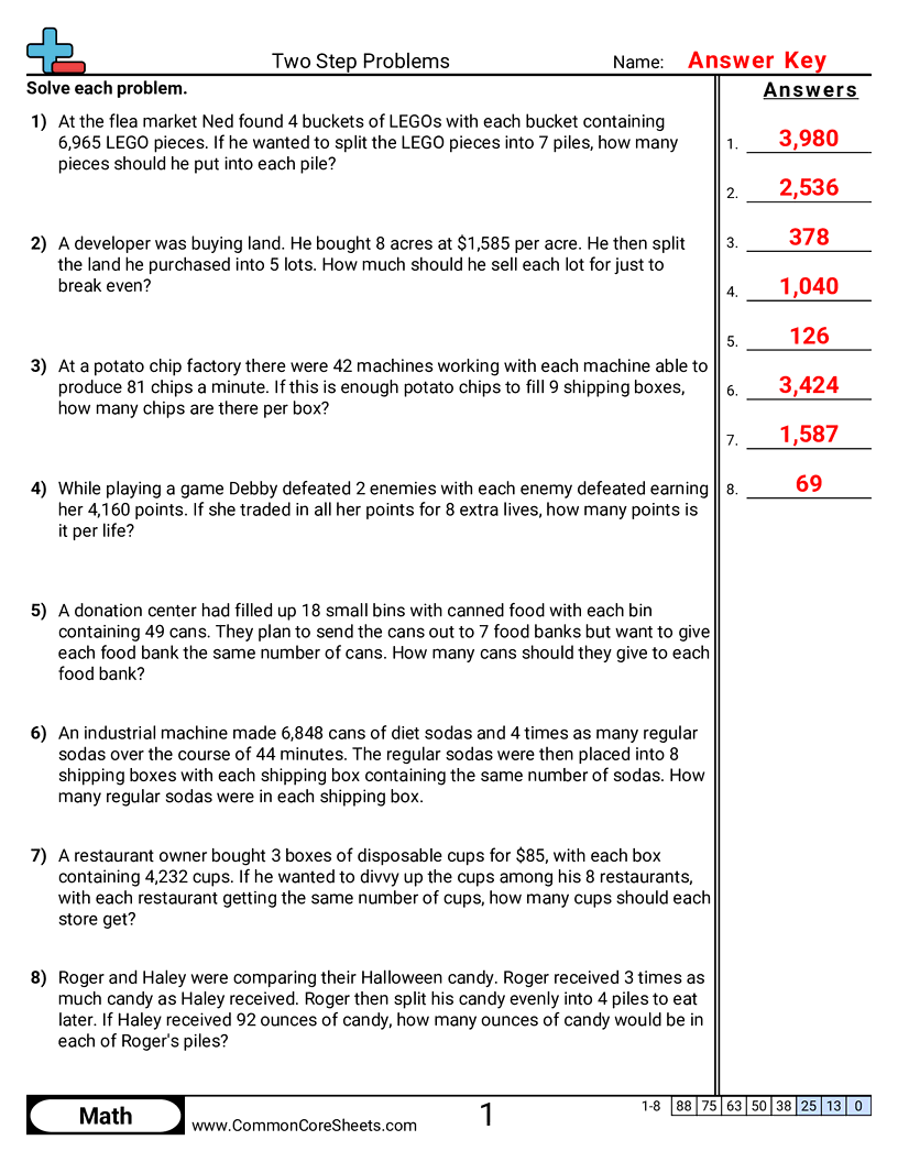 Multistep Worksheets - two-step-problems-multiply-then-divide worksheet