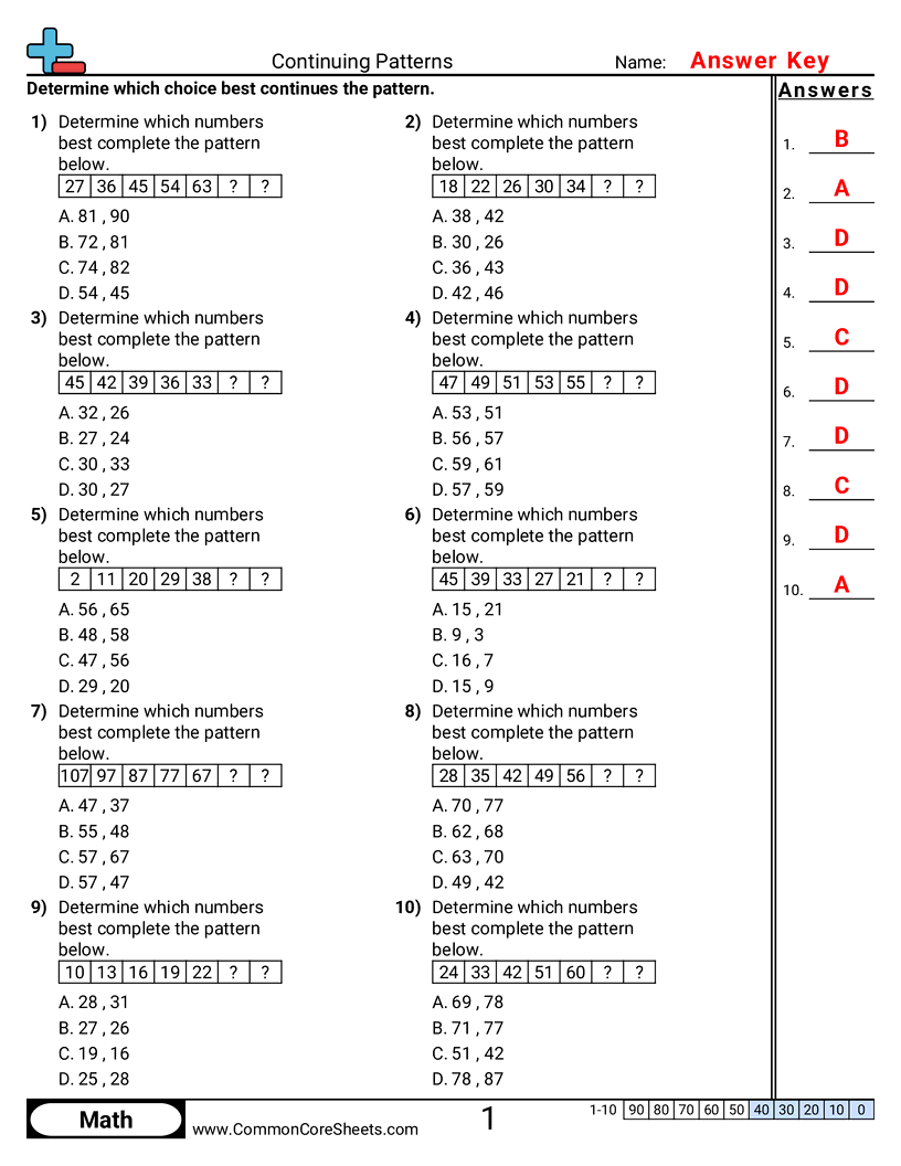 4.A.1.3 Worksheets - continuing-patterns worksheet