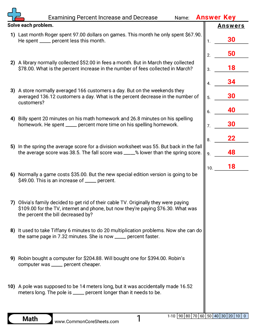 Percent Worksheets - examining-percent-increase-and-decrease worksheet