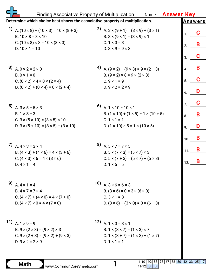 3oa5 Worksheets - associative-property-multiple-choice worksheet