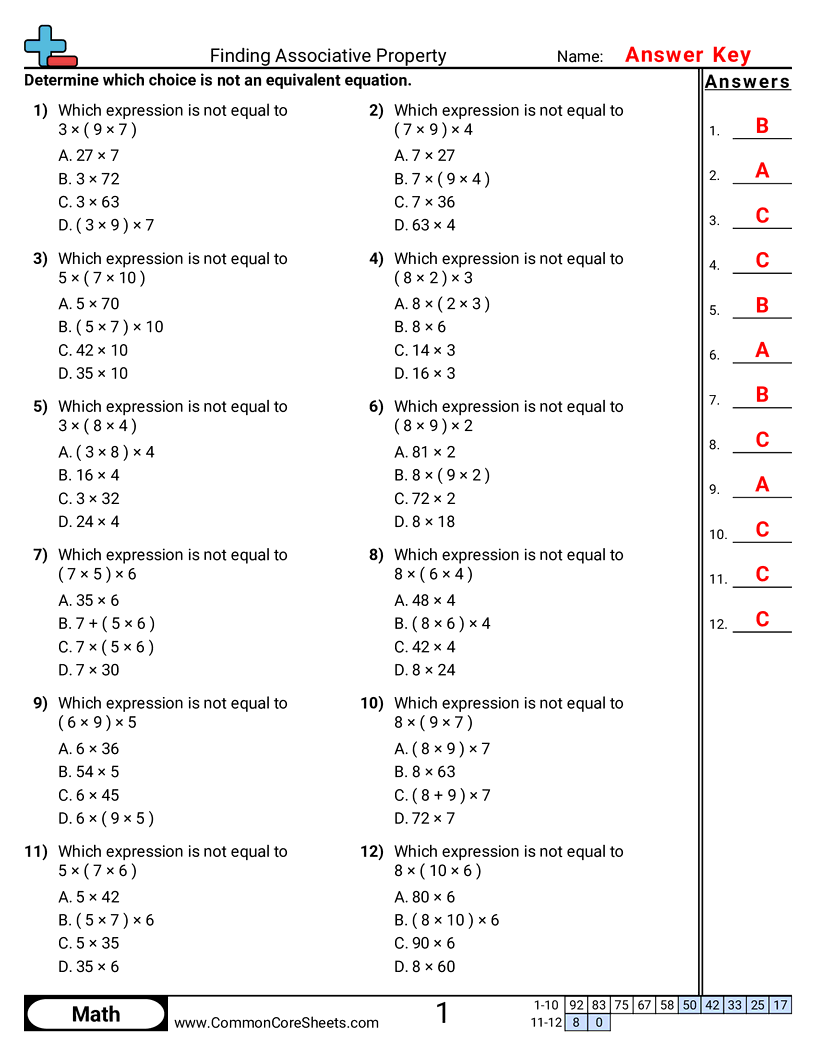 3oa5 Worksheets - finding-equivalent-associative-property worksheet