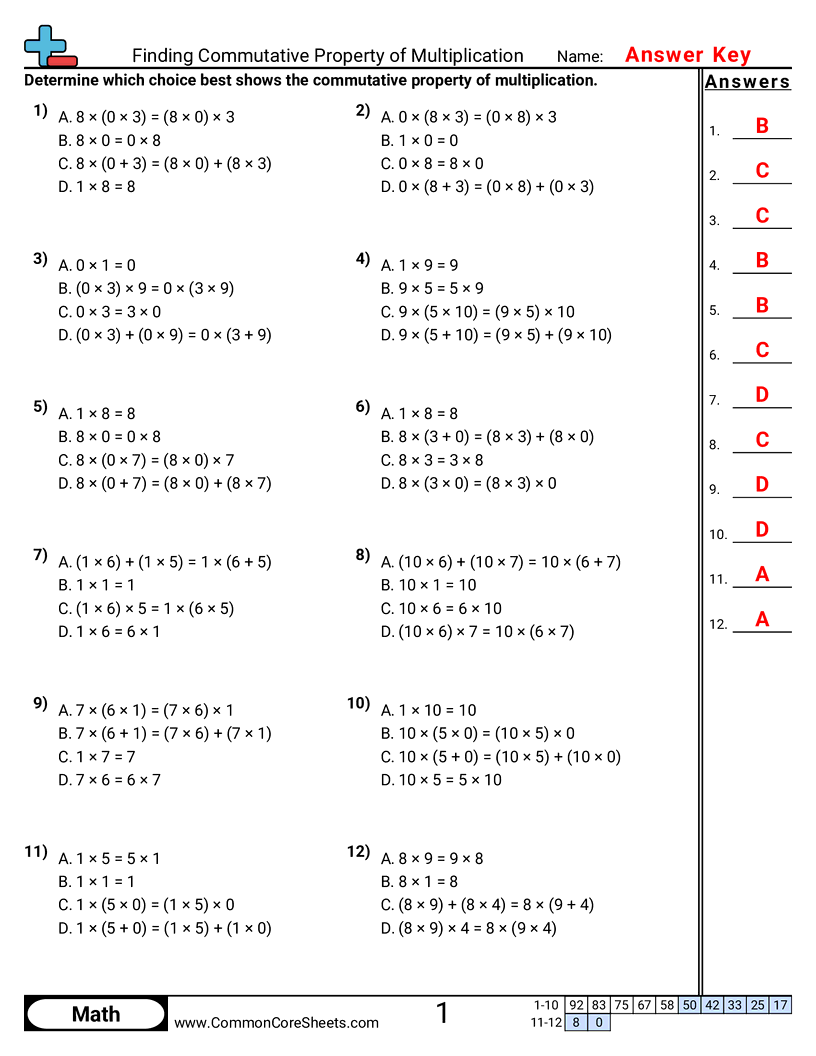 3oa5 Worksheets - commutative-property-multiple-choice worksheet