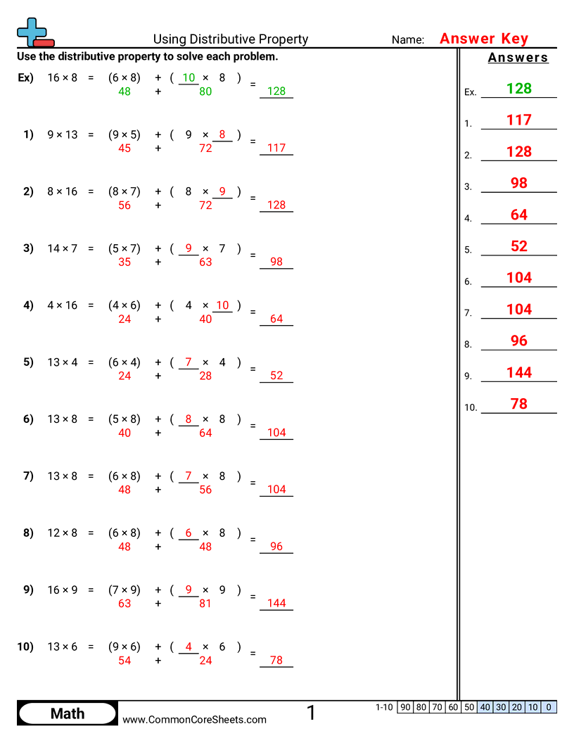 3oa5 Worksheets - using-the-distributive-property worksheet