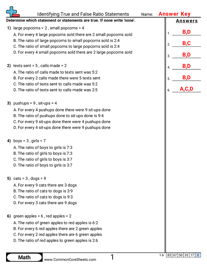Ratio Worksheets - identifying-true-and-false-ratio-statements worksheet