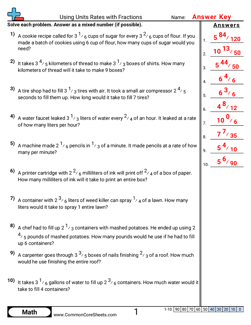Ratio Worksheets - using-unit-rates-with-fractions worksheet