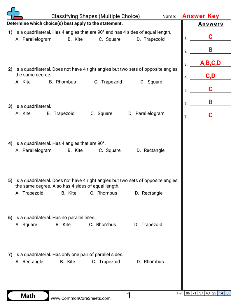 Shapes Worksheets - classifying-shapes-multiple-choice worksheet