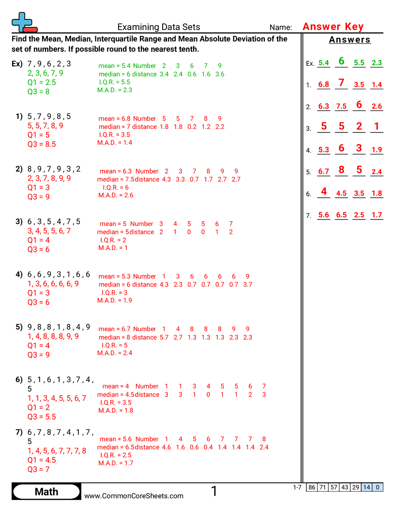 Statistics Worksheets - examining-data-sets worksheet