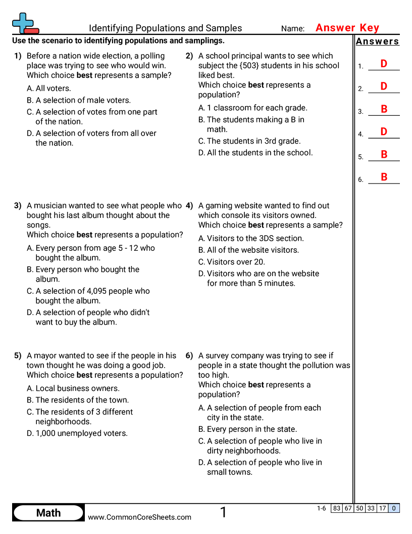7sp1 Worksheets - identifying-populations-and-samples worksheet