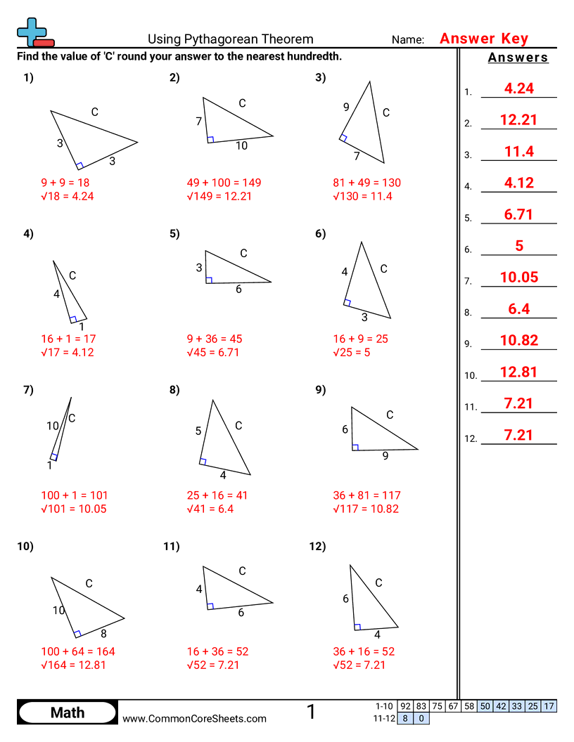 Algebra Worksheets - using-pythagorean-theorem worksheet