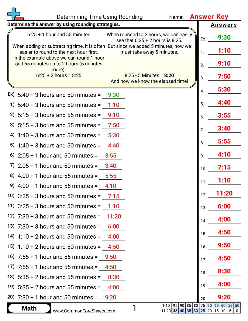 Time Worksheets - determining-time-using-rounding worksheet