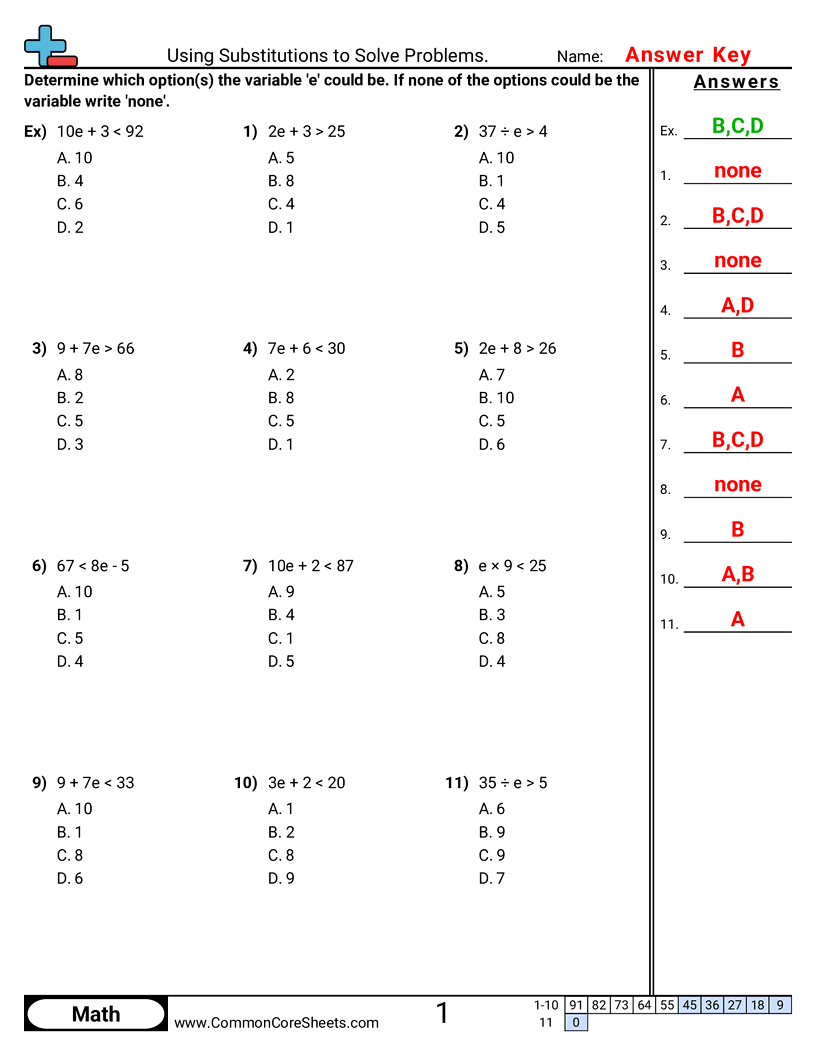 Algebra Worksheets - using-substitution-to-solve-problems worksheet