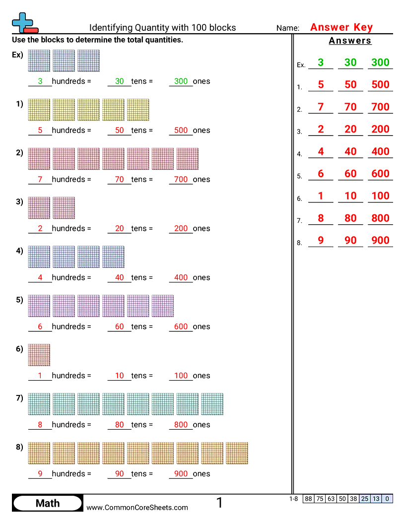 2nbt1a Worksheets - identifying-quantity-with-100-blocks worksheet