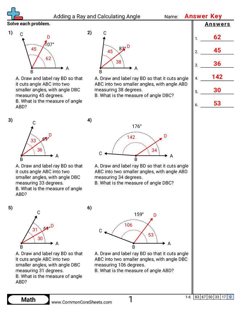 Angles Worksheets - adding-a-ray-and-calculating-angle worksheet